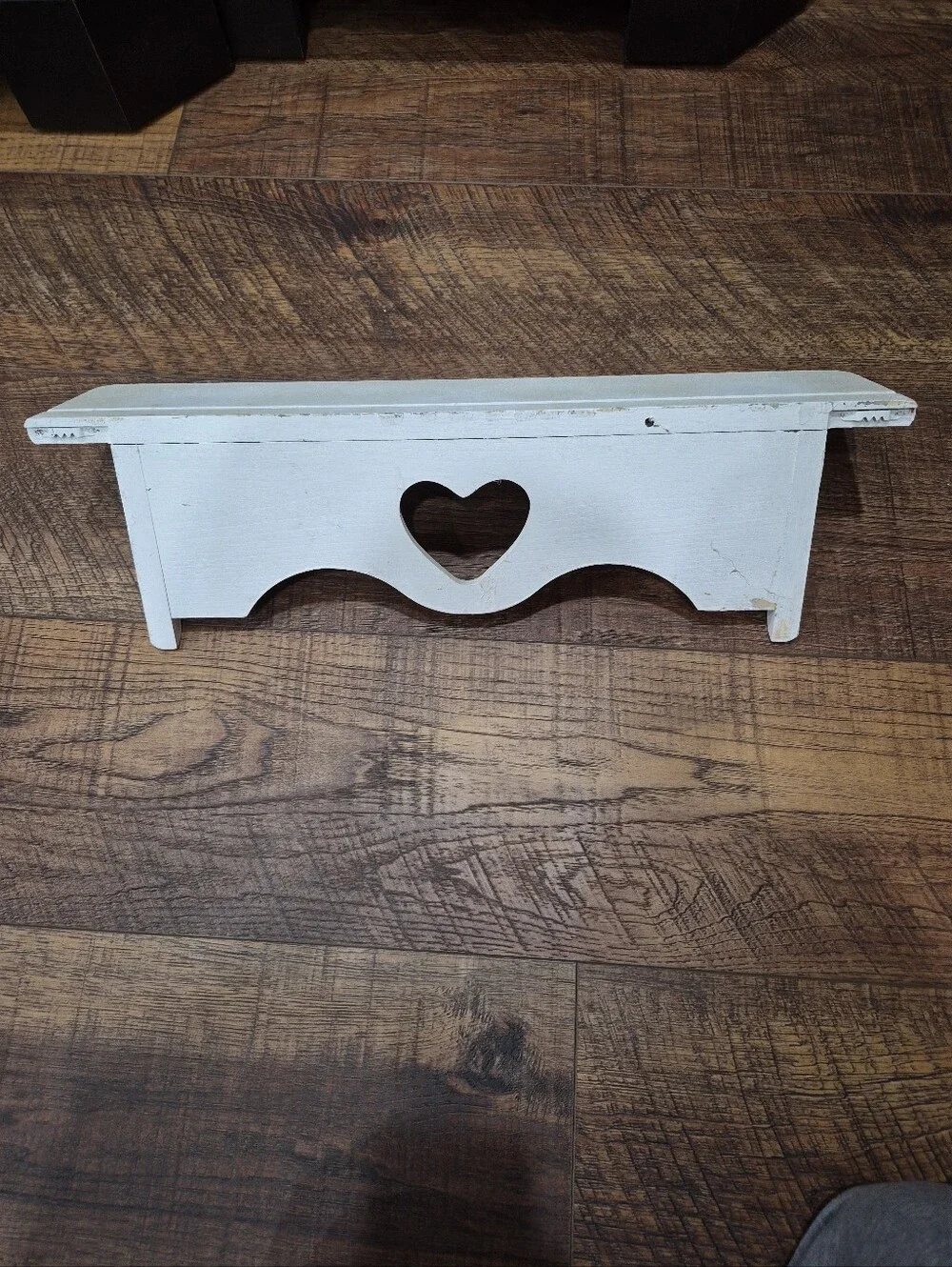 Vintage White Wood Wall Shelf with Heart Cutout Cottagecore Farmhouse Decor